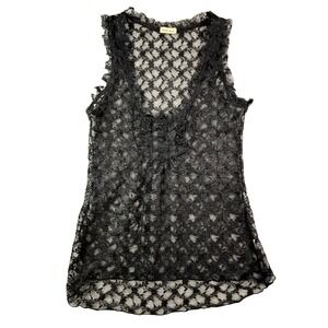 Honey Punch Black Lace Tank Top Women's S Sleeveless Sheer Boho